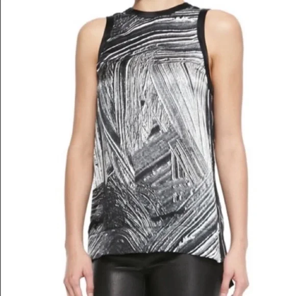 Helmut Lang Method Print Abstract Silk Satin Sleeveless Side Zipper Blouse Small - Picture 3 of 13